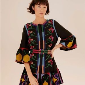 Farm Rio Black Cross Stich Mini Dress In Black Multi